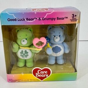 Care Bears Good Luck Bear & Grumpy Bear Flocked Figures by Cloudco NIB 2024